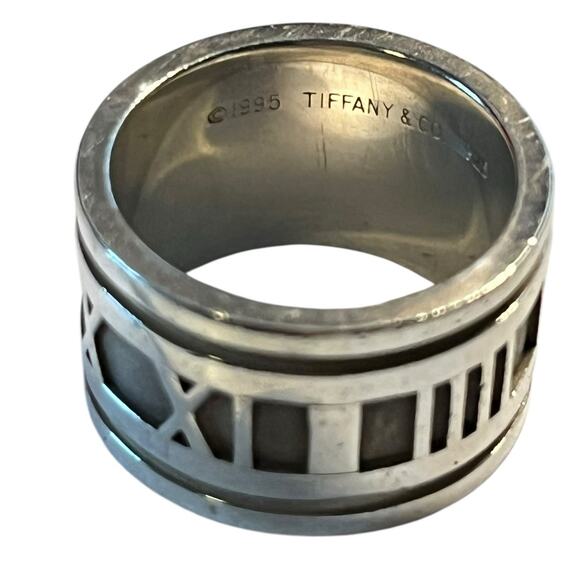 Tiffany & Co. Atlas Wide Band Ring Sterling Silver Roman Numeral Sz 5 - Picture 6 of 13